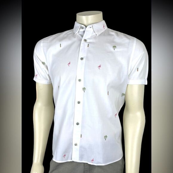 Ted Baker S/S Button Down with Tropical Motif Size 4 (Small) Like New Condition - Picture 7 of 8